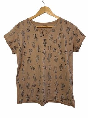Planet Gem Cactus Print T-Shirt Tan Cotton XL Relaxed Fit